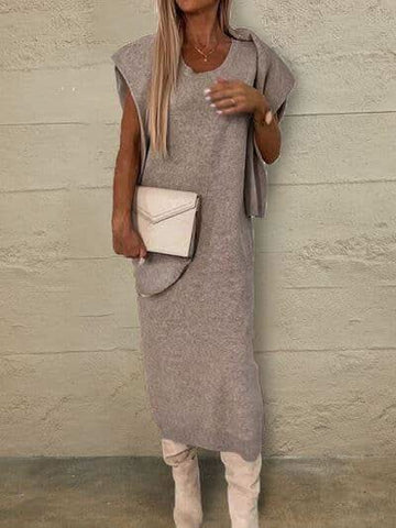 Turtleneck Dropped Shoulder Sweater and Midi Dress Sweater Set - SwagglyLife Home & Fashion