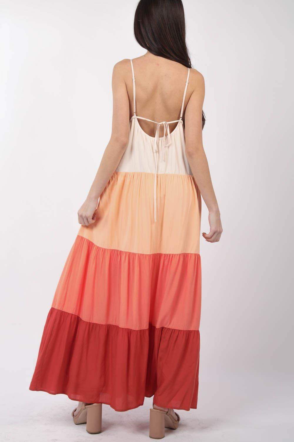 VERY J Color Block Tiered Maxi Cami Dress - SwagglyLife Home & Fashion