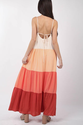VERY J Color Block Tiered Maxi Cami Dress - SwagglyLife Home & Fashion