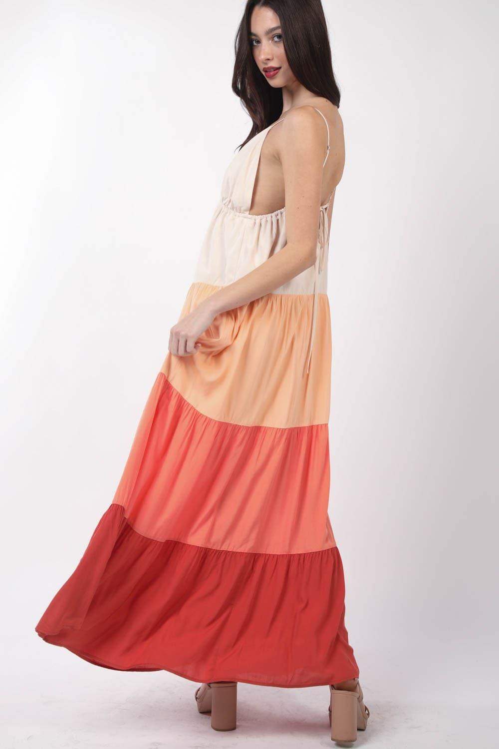 VERY J Color Block Tiered Maxi Cami Dress - SwagglyLife Home & Fashion