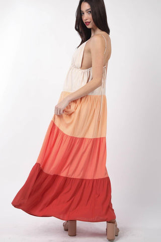 VERY J Color Block Tiered Maxi Cami Dress - SwagglyLife Home & Fashion