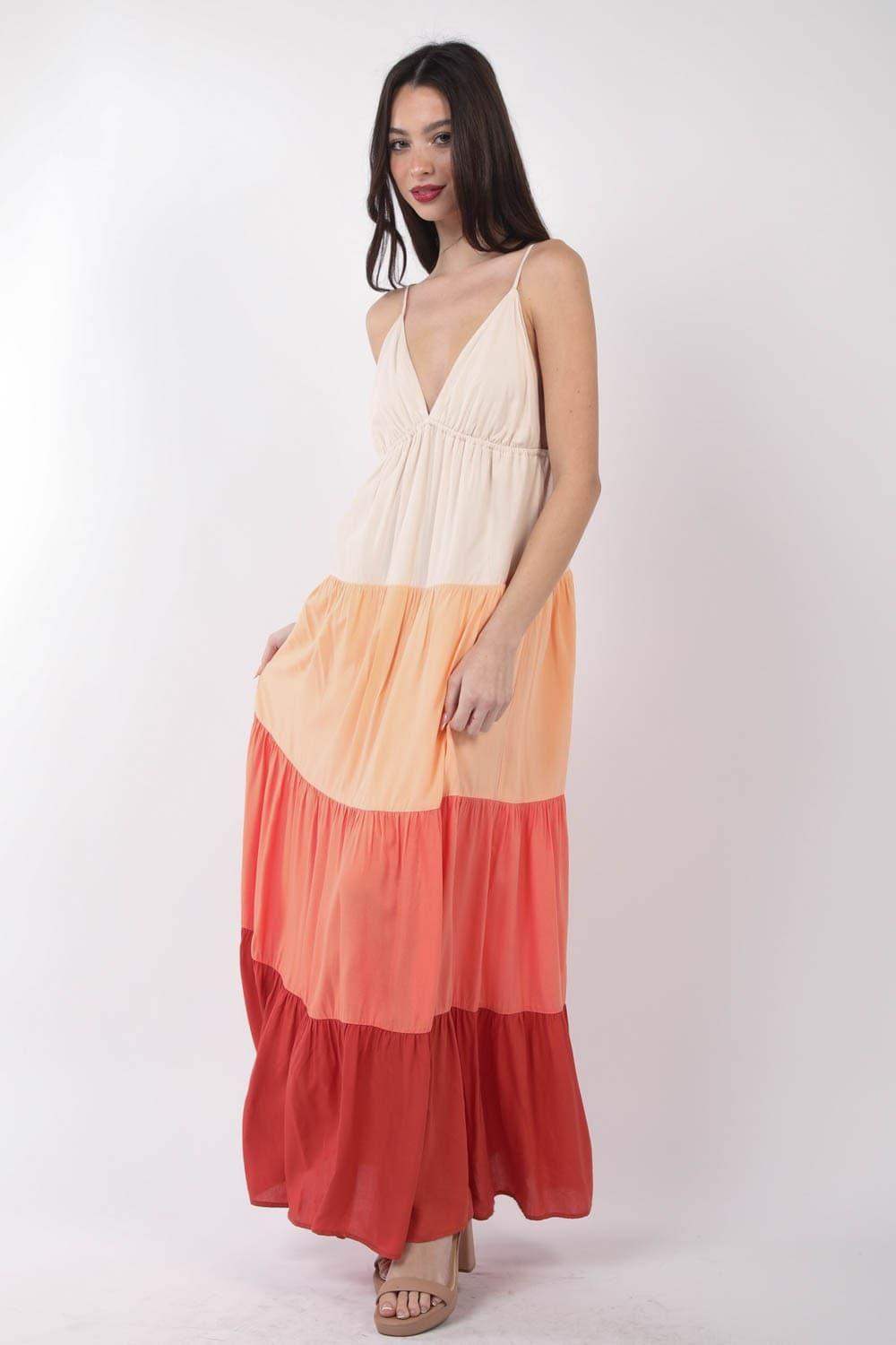 VERY J Color Block Tiered Maxi Cami Dress - SwagglyLife Home & Fashion