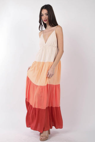 VERY J Color Block Tiered Maxi Cami Dress - SwagglyLife Home & Fashion