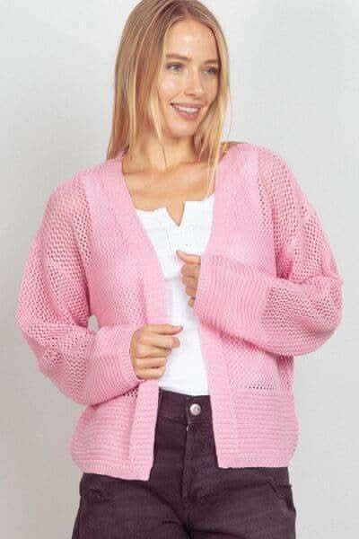VERY J Eyelet Open Front Long Sleeve Cardigan in PINK - Shirts & Tops photo