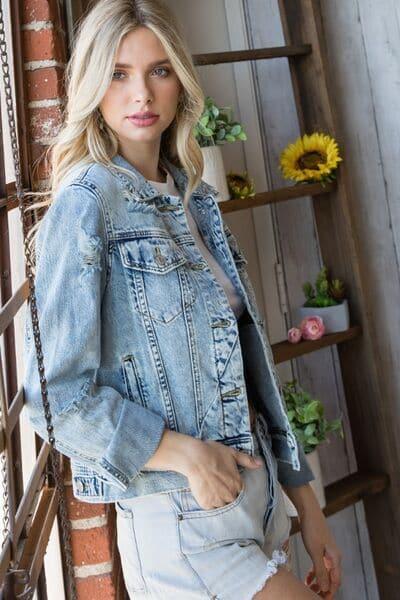 Veveret Distressed Button Up Denim Jacket - SwagglyLife Home & Fashion