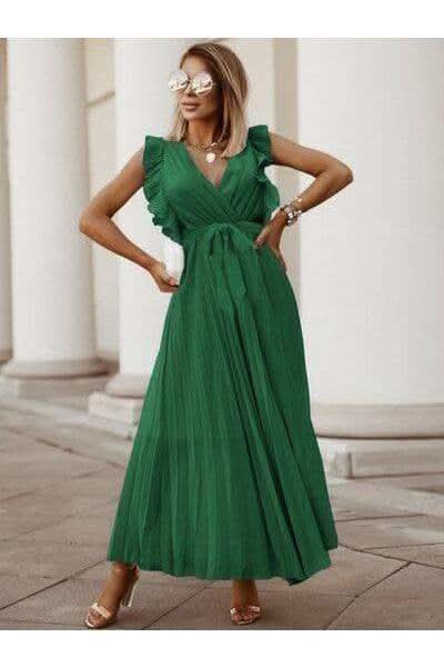 Whitney Tied Surplice Cap Sleeve Pleated Dress in - Dresses photo
