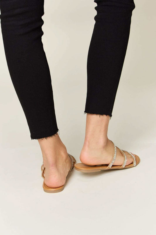 WILD DIVA Rhinestone Three-Strap Flat Sandals in - Shoes photo