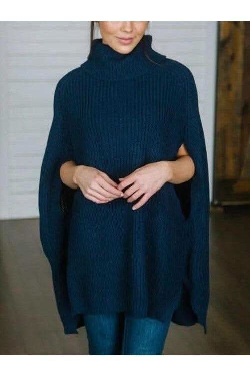 Turtleneck Slit Sweater in Deep Teal One Size - Shirts & Tops photo