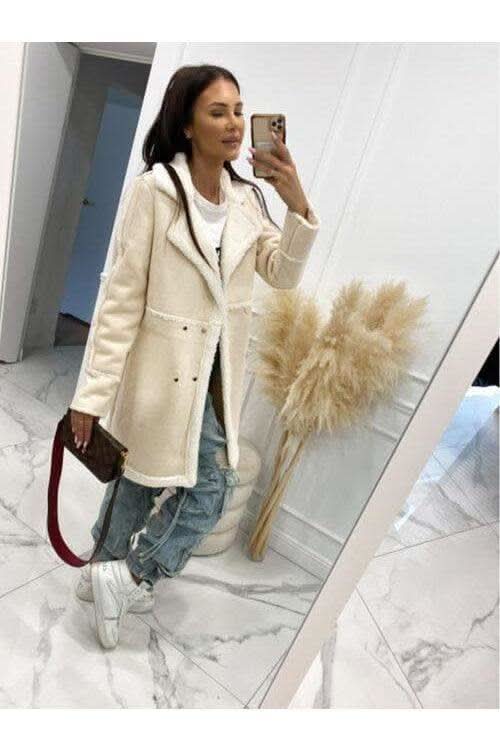 Wynne Lapel Collar Exposed Seam Buttoned Coat in Cream - Coats & Jackets photo