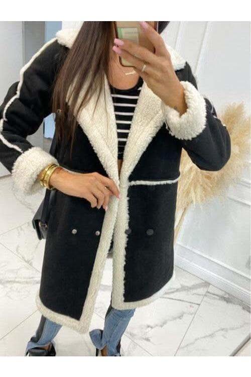 Lapel Collar Exposed Seam Buttoned Coat - SwagglyLife Home & Fashion