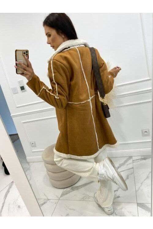 Lapel Collar Exposed Seam Buttoned Coat - SwagglyLife Home & Fashion