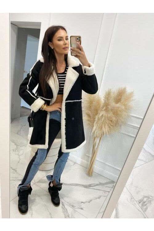 Lapel Collar Exposed Seam Buttoned Coat - SwagglyLife Home & Fashion