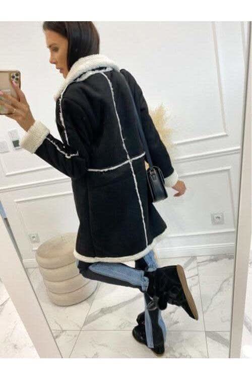 Lapel Collar Exposed Seam Buttoned Coat - SwagglyLife Home & Fashion