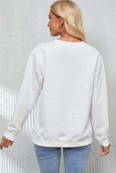 XOXO Heart Round Neck Dropped Shoulder Sweatshirt - SwagglyLife Home & Fashion