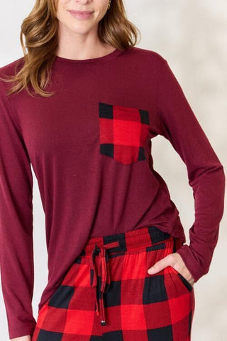 Zenana Full Size Plaid Round Neck Top and Pants Pajama Set - SwagglyLife Home & Fashion