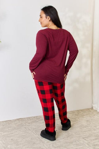 Zenana Full Size Plaid Round Neck Top and Pants Pajama Set - SwagglyLife Home & Fashion