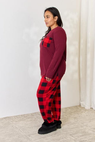 Zenana Full Size Plaid Round Neck Top and Pants Pajama Set - SwagglyLife Home & Fashion