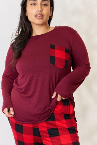 Zenana Full Size Plaid Round Neck Top and Pants Pajama Set - SwagglyLife Home & Fashion