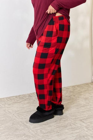Zenana Full Size Plaid Round Neck Top and Pants Pajama Set - SwagglyLife Home & Fashion