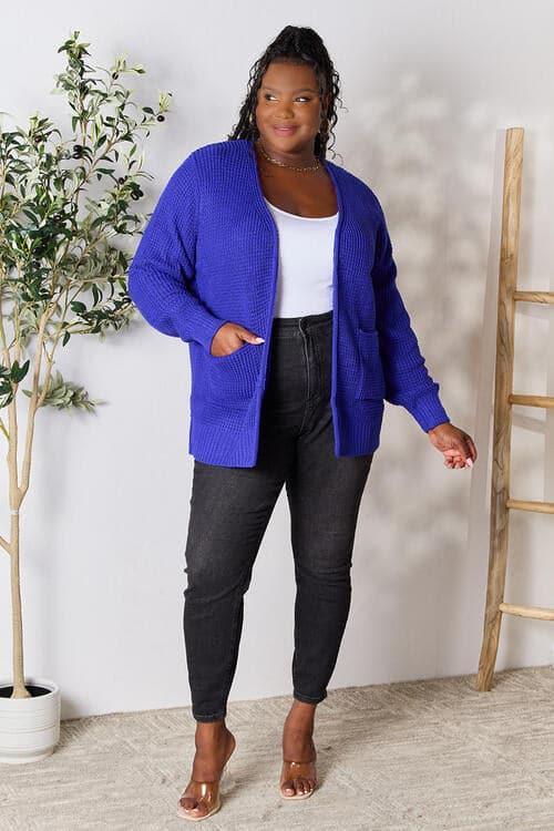Zenana Full Size Waffle-Knit Open Front Cardigan - SwagglyLife Home & Fashion