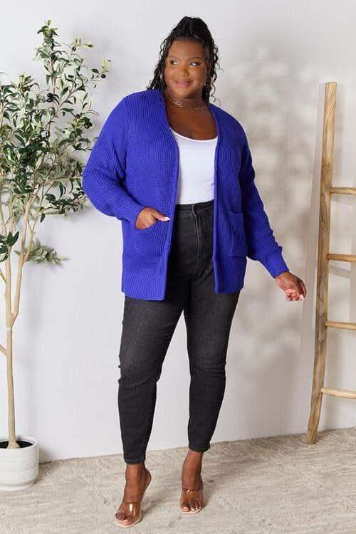 Zenana Full Size Waffle-Knit Open Front Cardigan - SwagglyLife Home & Fashion